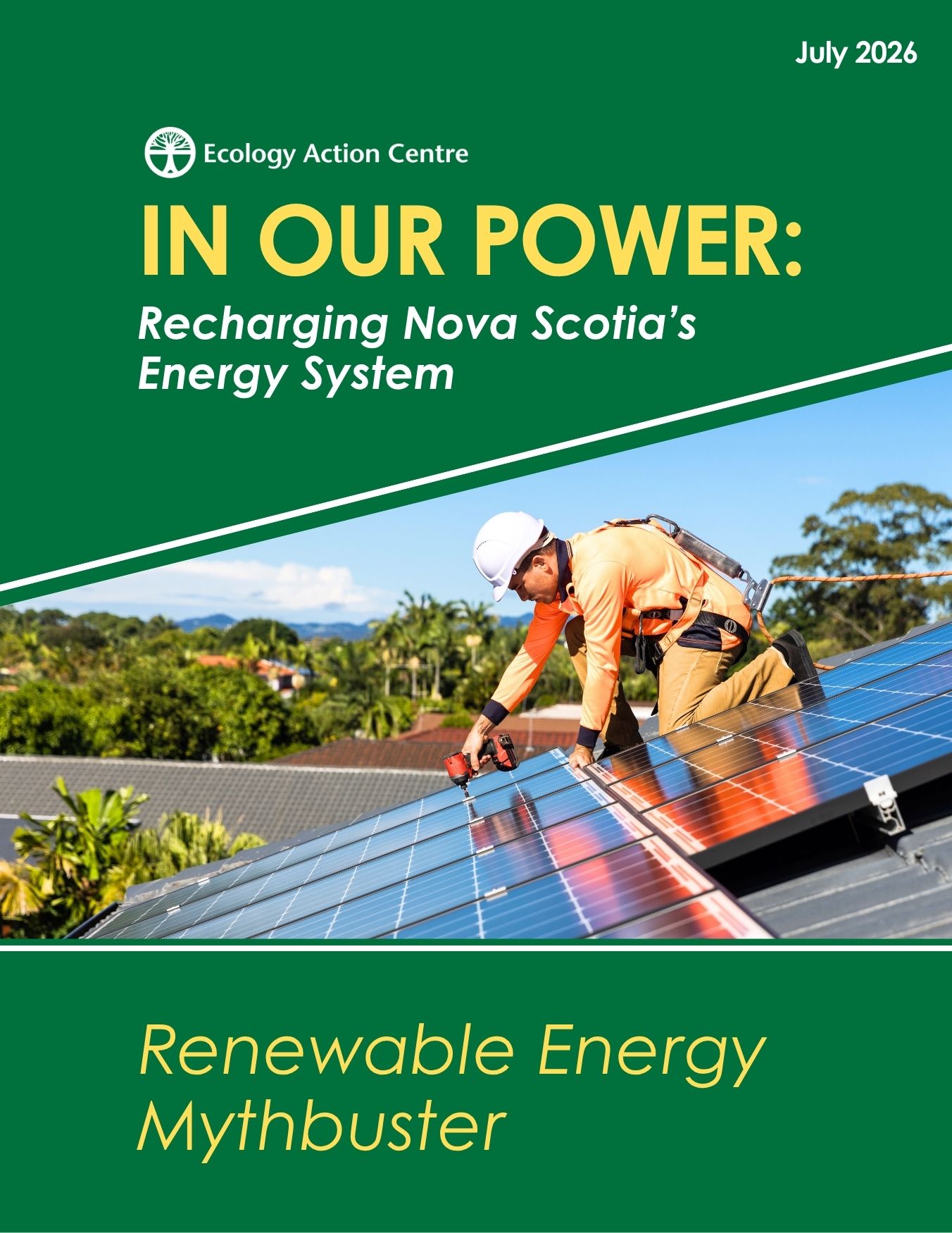 the cover of a report titled In Our Power: Recharging Nova Scotia's Energy System - Renewable Energy Mythbuster