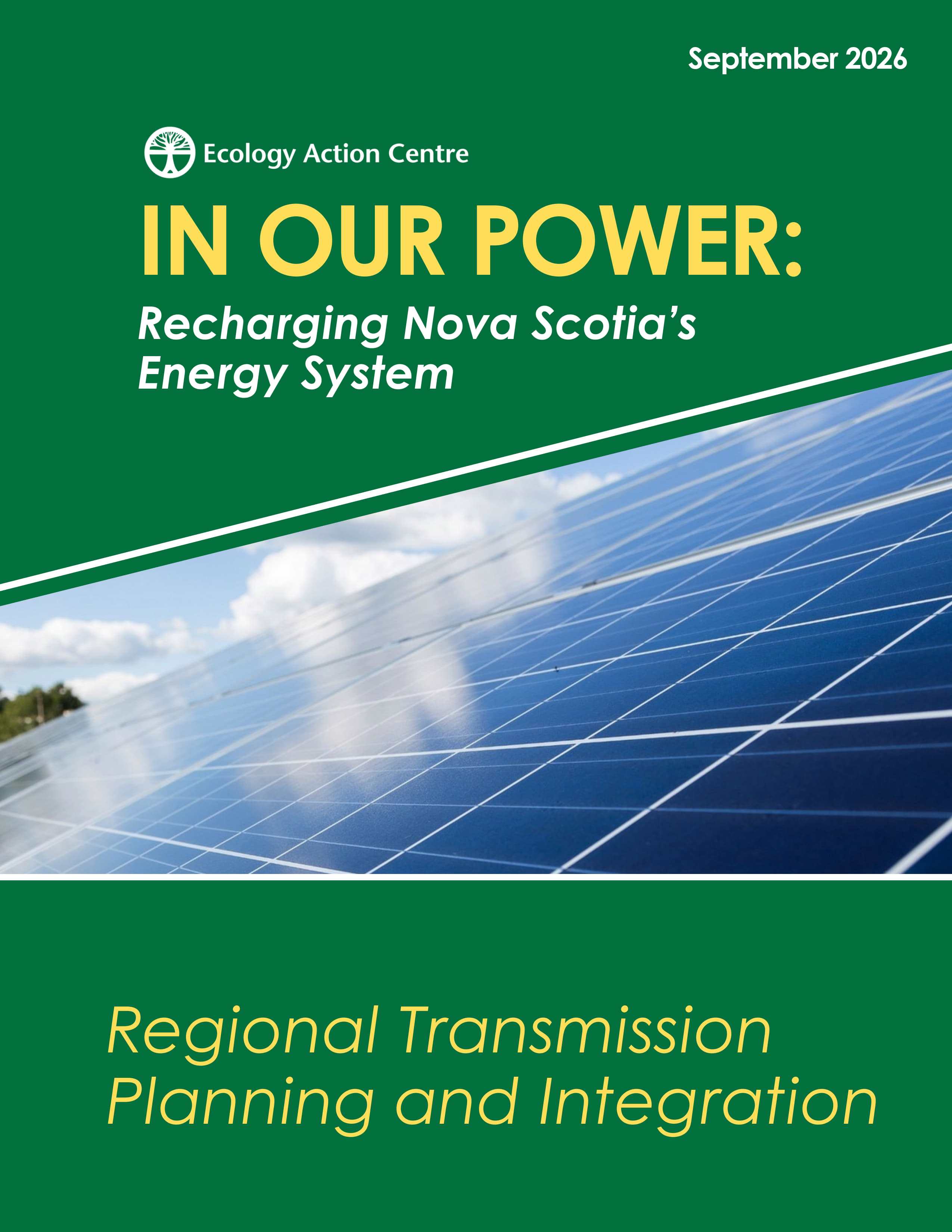the cover of an EAC report titled In Our Power: Recharging Nova Scotia's Energy System - Regional Transmission Planning and Integration