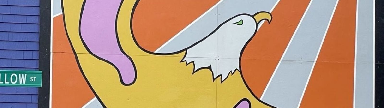 part of a mural of a soaring bird in a Mi'kmaw art style
