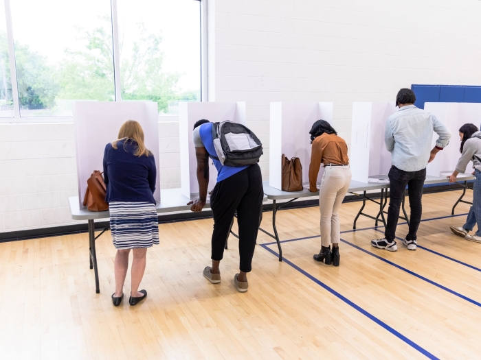 five people at a polling station