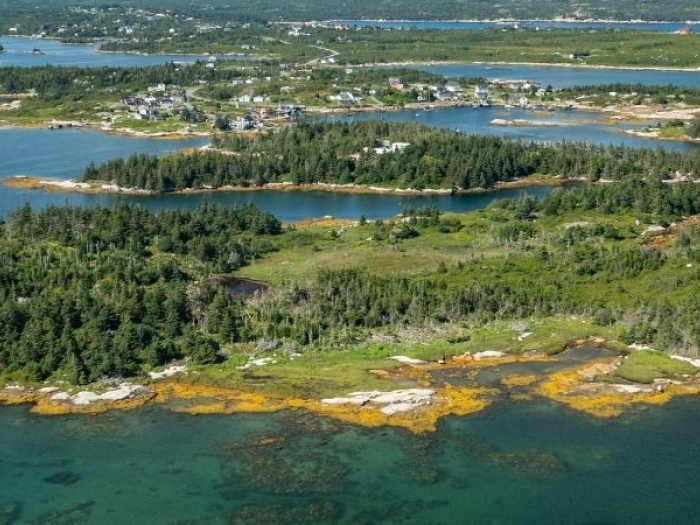 aerial view of island coastline